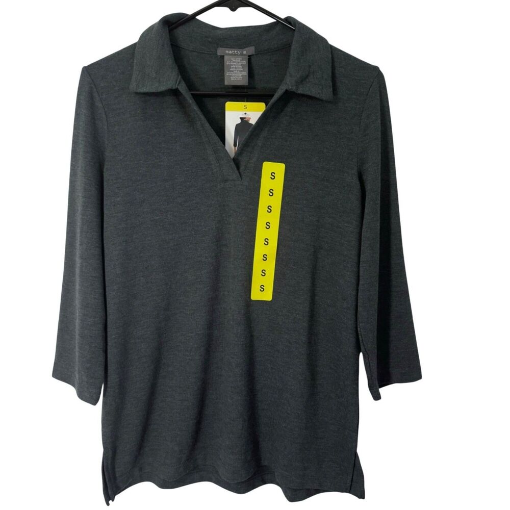 Matty M Womens Size Small Johnny Collar Polo Shirt Heather Teal Blouse Top New